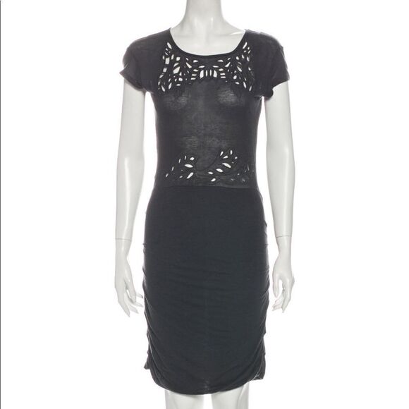 Maje Lace Mesh Eyelet Charcoal Bodycon Dress - Picture 1 of 14